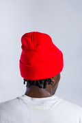 Back of model wearing Red Astro Boy beanie