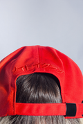 Back of Red Astro Boy Cap with embroidered Japanese text that reads 'Soytoy Club'