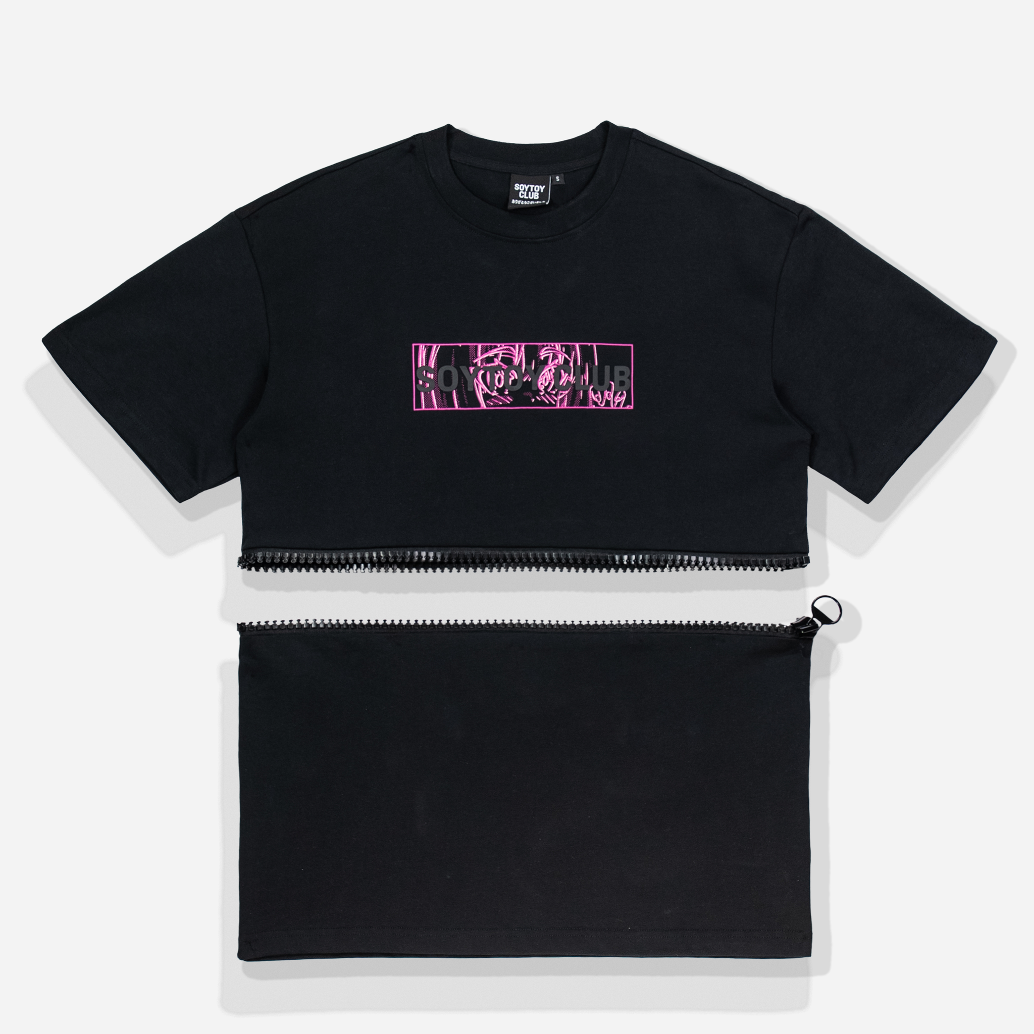 Catgirl Zip Crop Tee - Black