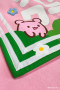 Detail shot of Bananya Seifuku showing Bananya scene on back of sailor flap with Japanese text that reads 'SOYTOY CLUB'