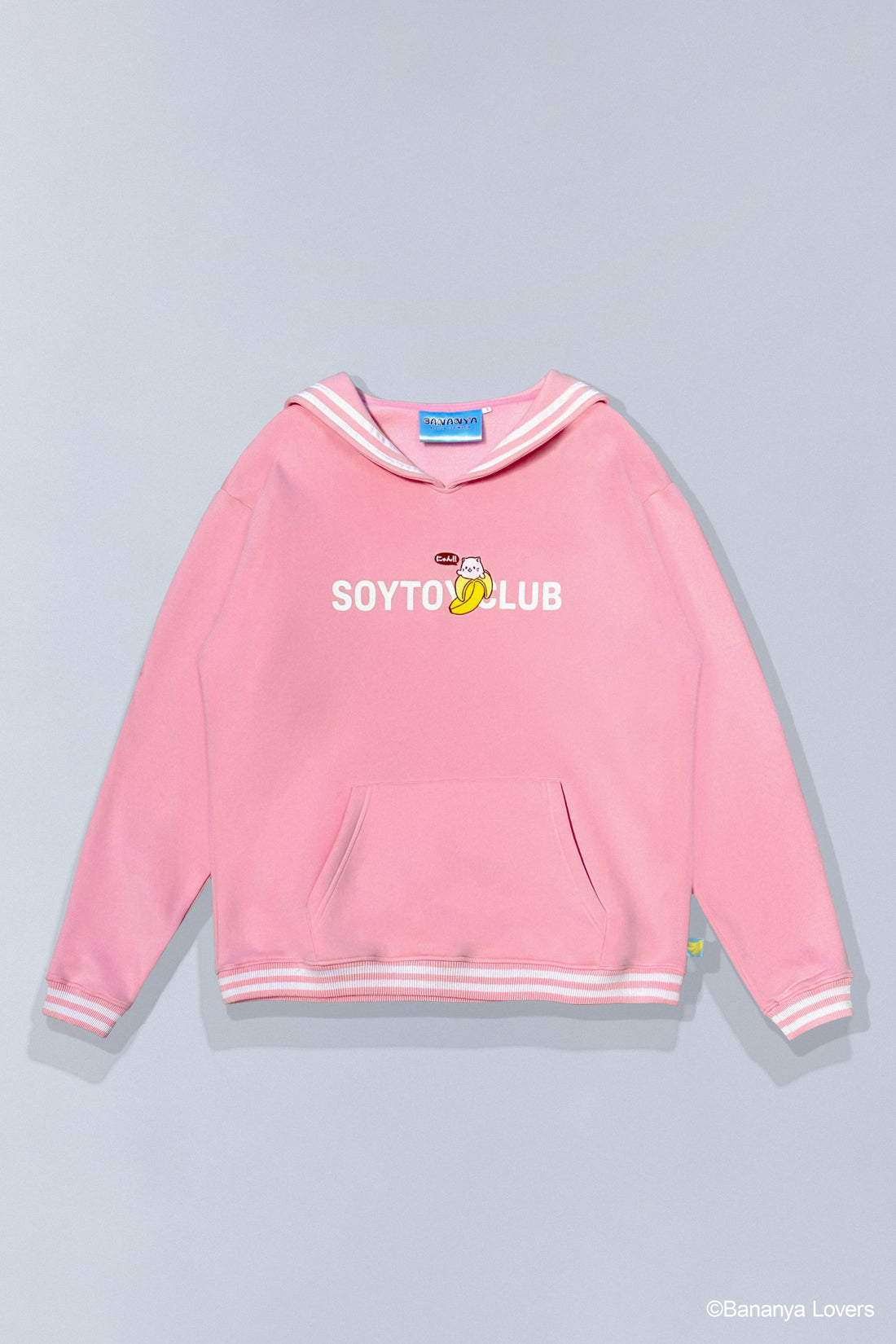 Back view of Bananya SOYTOY CLUB Seifuku sailor-style sweater. Sailor flap has Bananya scene on it.