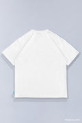 Back of white Bananyako t-shirt on a grey background.